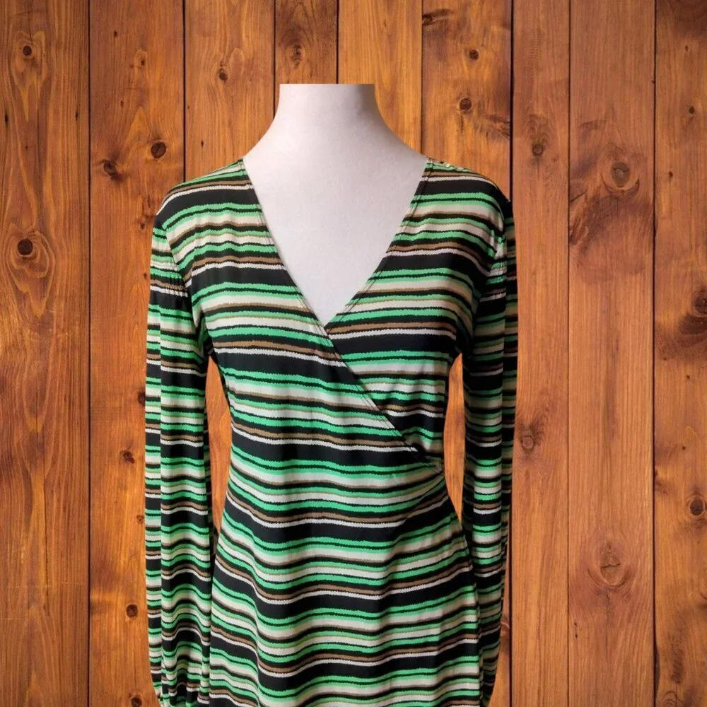 Laundry by Shelli Segal Size Small Faux Wrap Dress Striped Long Sleeve Office